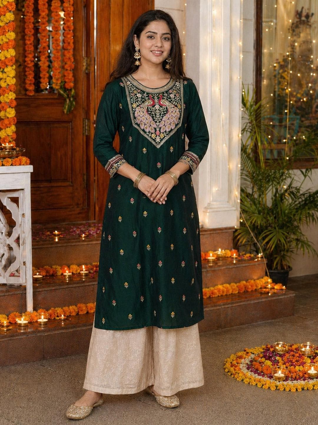 rarethread Women Ethnic Motifs Embroidered Thread Work Kurta