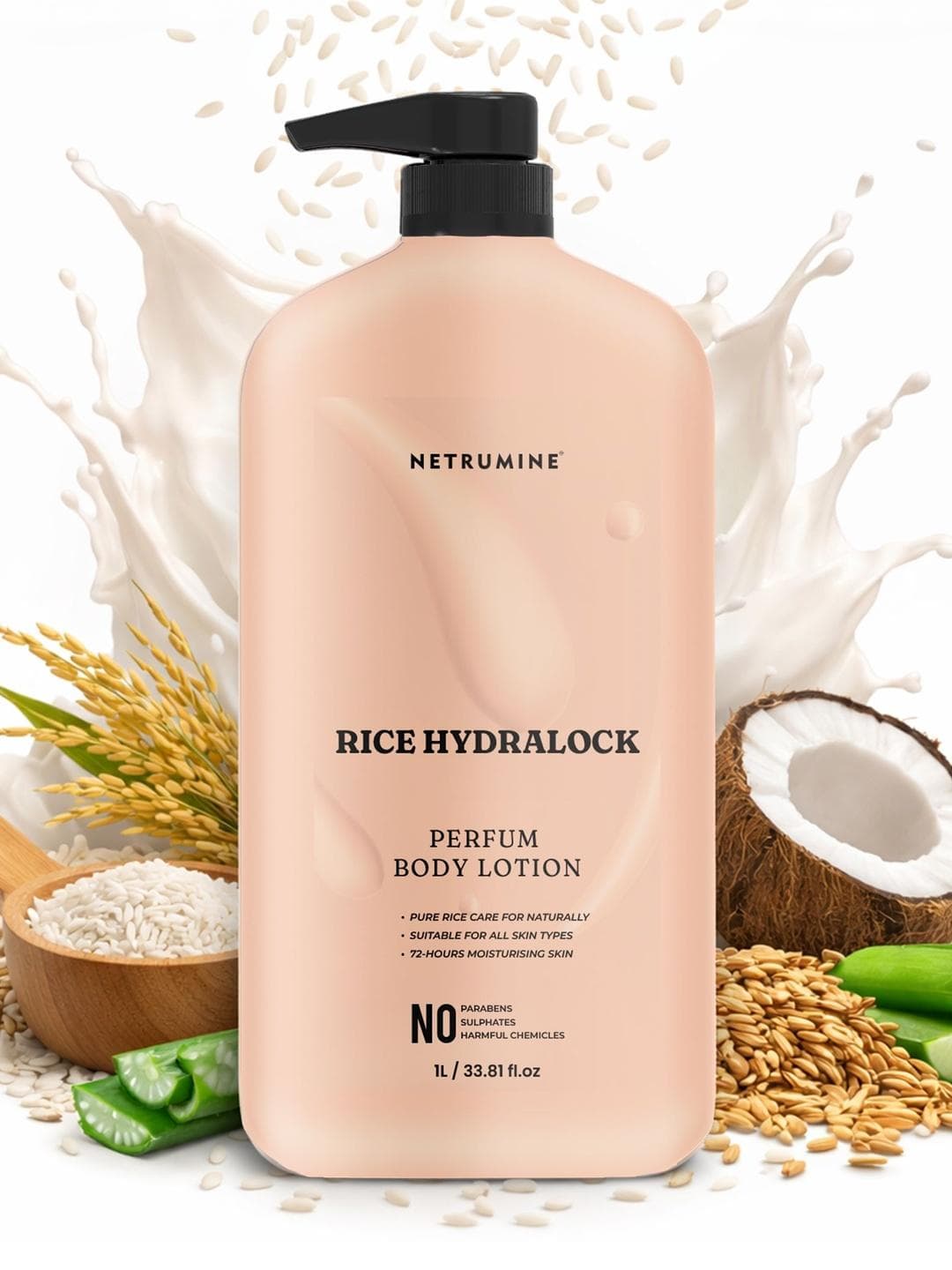 Buy NETRUMINE Rice Hydralock Perfume Body Lotion Smooth & Glowing Skin 1L - - Personal Care for Unisex