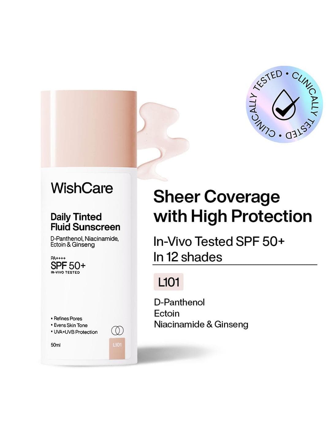Buy WishCare Daily Fluid Tinted Sunscreen SPF 50PA++++ 50 Ml L101 - - Personal Care for Unisex