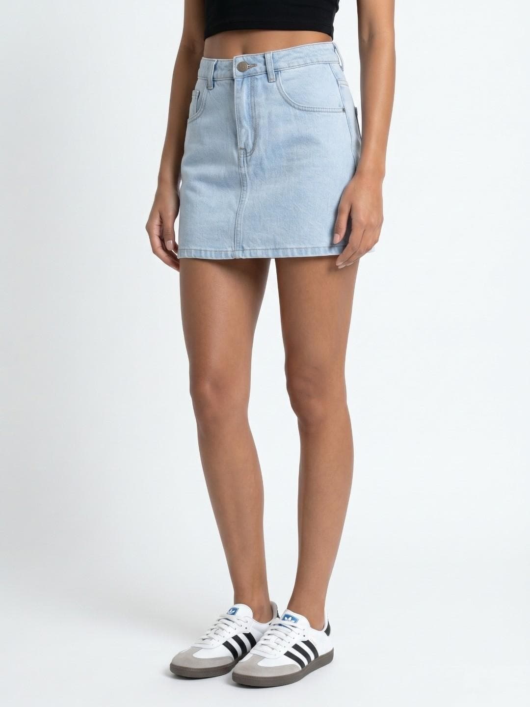 glitchez Women Mini Straight Fit Denim Skirt