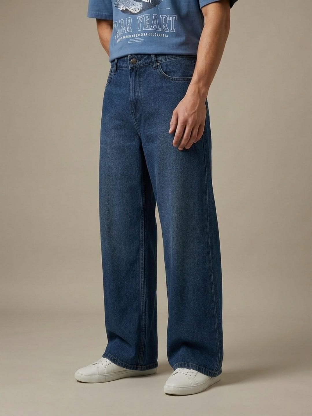 glitchez Men Pure Cotton Wide Leg Mid-Rise Light Fade Jeans