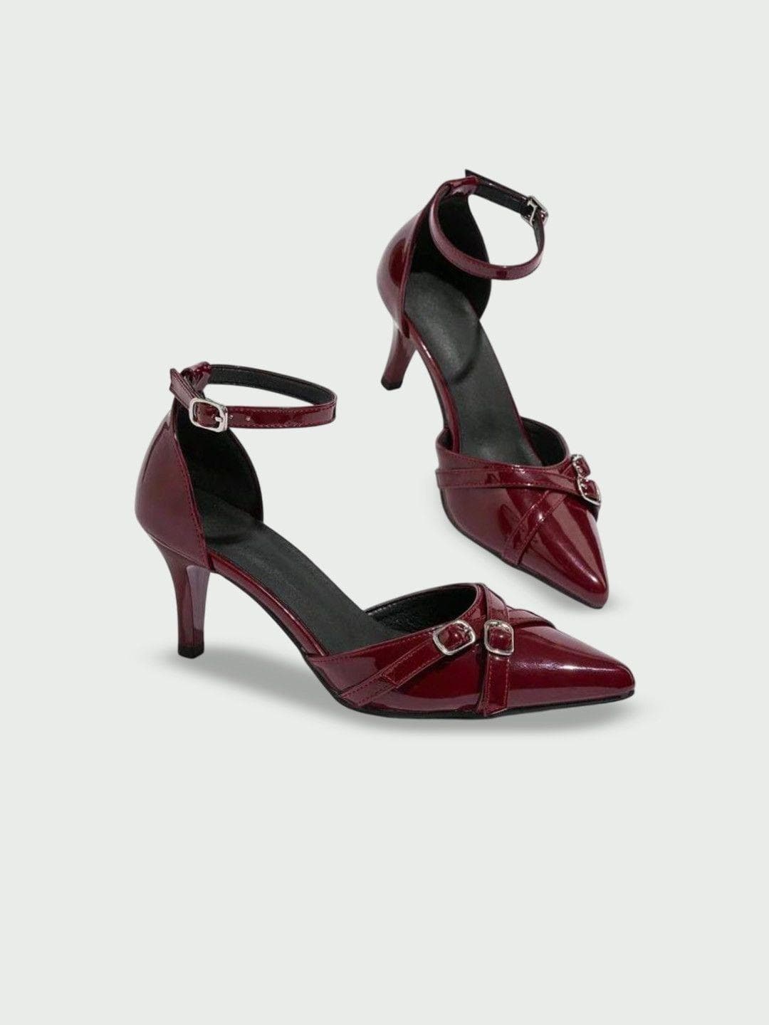 ALLEYSTRAP Women Solid Pointed Toe Buckles Patent Pumps