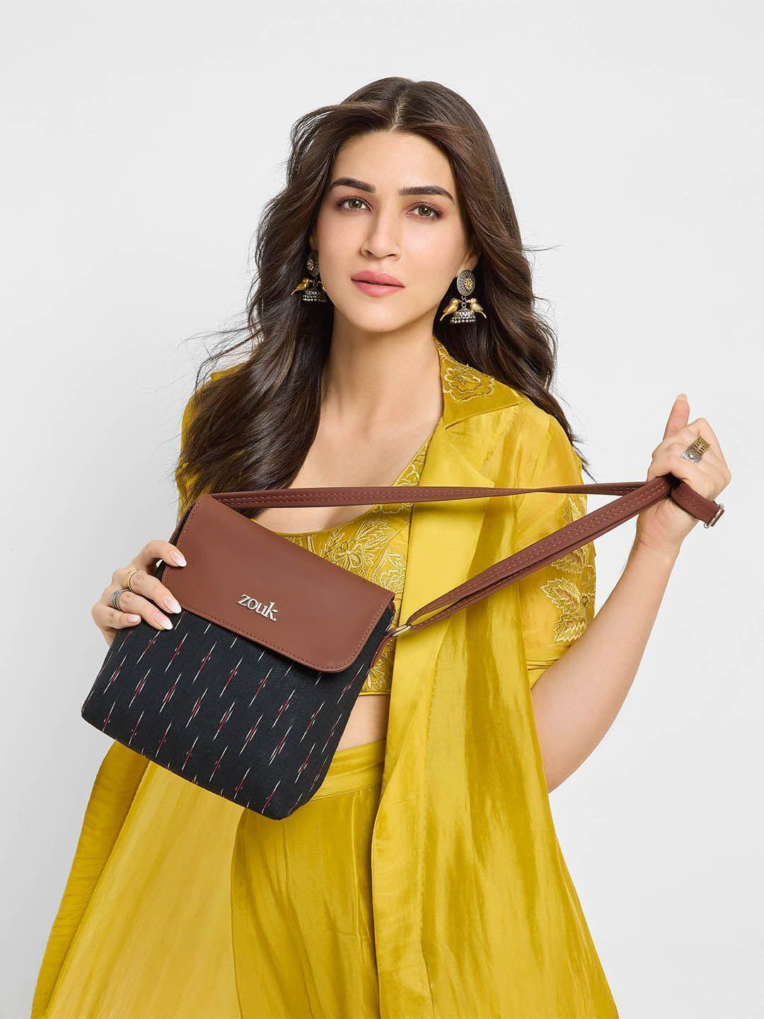 Buy ZOUK Geometric Printed Structured Jute Sling Bag Flap Handbag - - Accessories for Women