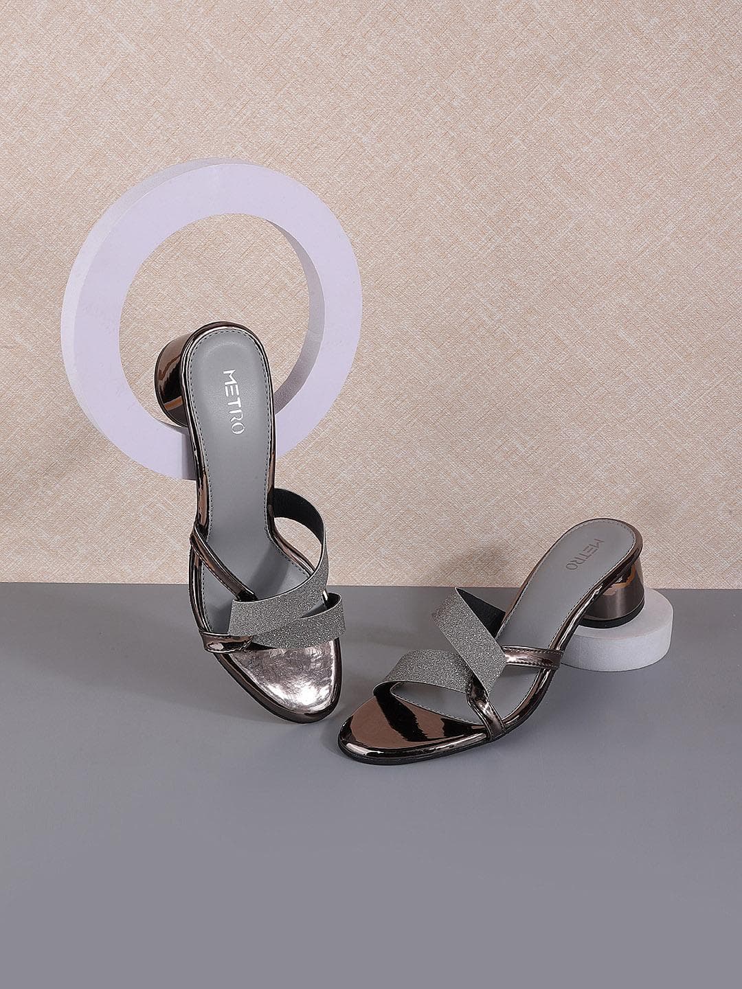 Metro Women Open Toe Grey Block Heels