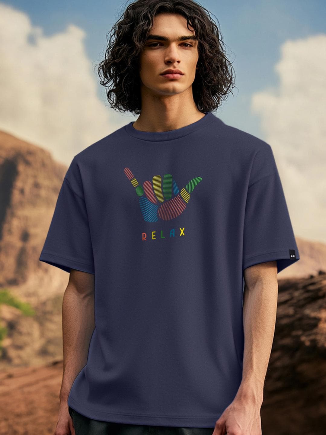 Bewakoof Men Blue Hang Loose Typography Printed Graphic Oversized Fit T-shirt