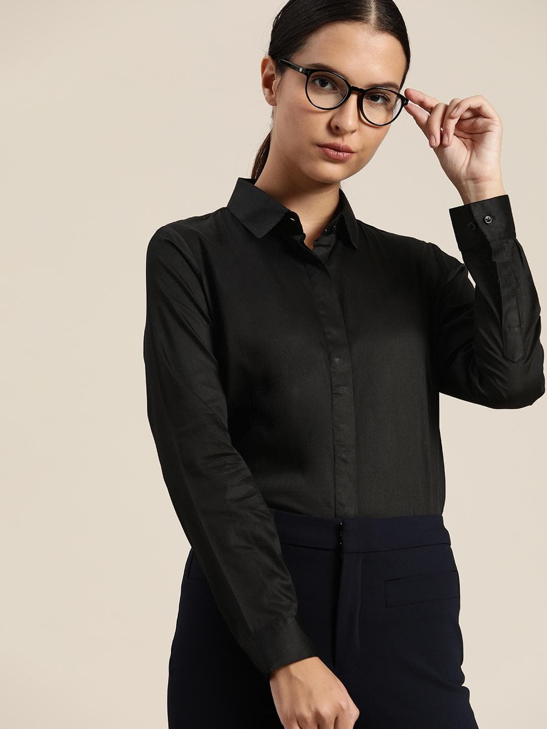 Hancock Women Solid Regular Fit Pure Cotton Satin Formal Shirt