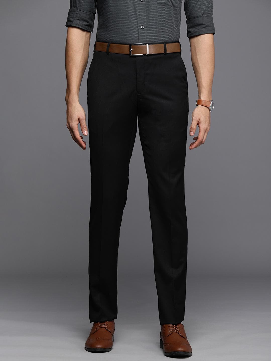 Raymond Men Black Slim Fit Mid-Rise Formal Trousers