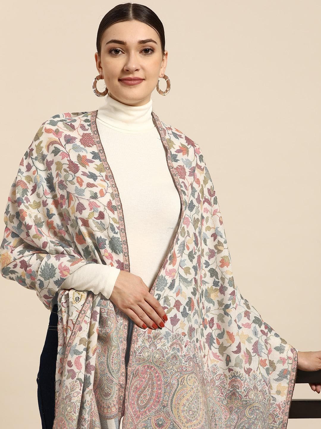 Buy Sangria Women White Woollen Kashmiri Kaani Weave Shawl - - Apparel for Women
