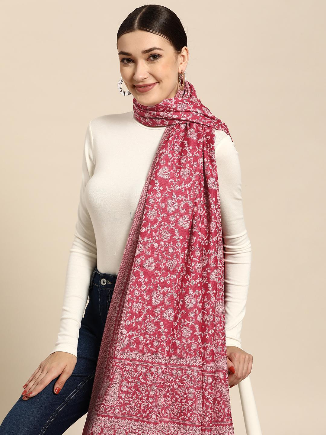 Buy Sangria Women Pink & White Kashmiri Embroidery Shawl - - Apparel for Women