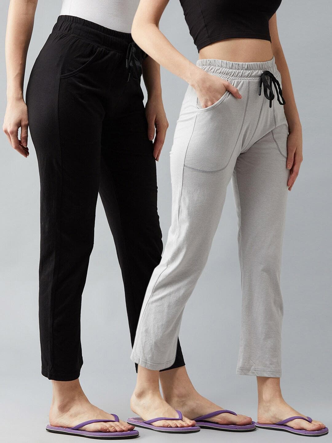 Blinkin Women Black & Grey Pack Of 2 Solid Track Pants