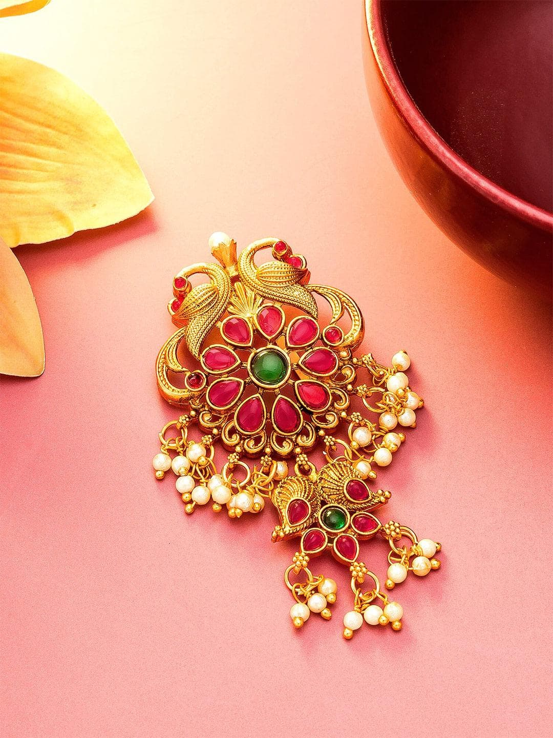 Buy Aadita Women Gold Toned & Green Embellished Hair Pin Accessory - - Accessories for Women
