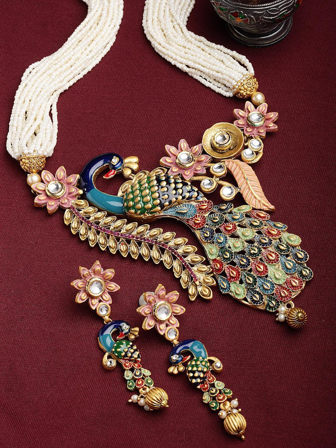 Buy PANASH Gold Plated & White Kundan Meenakari Jewellery Set - - Accessories for Women