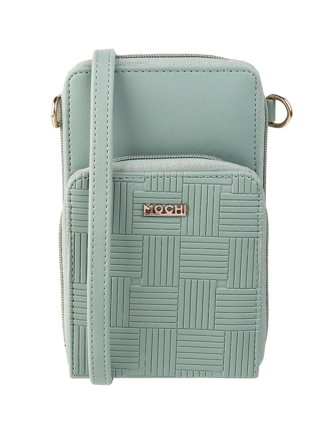 Mochi Women Green & Gold-Toned Geometric Zip Around Wallet