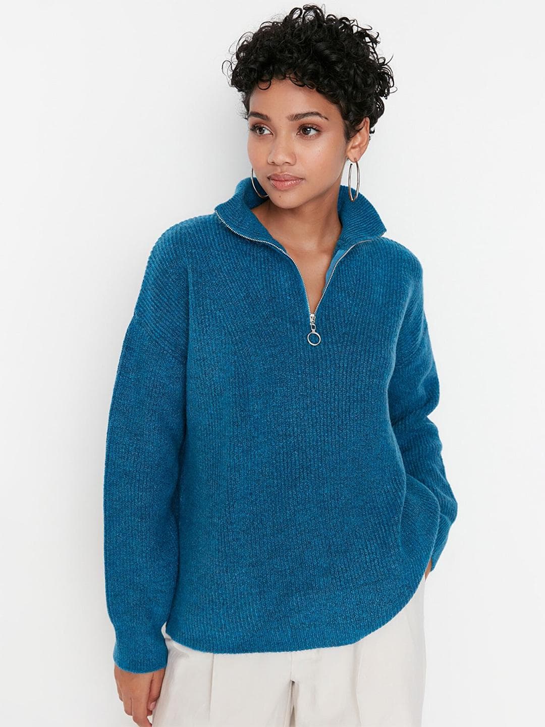 Trendyol Women Blue Solid Pullover