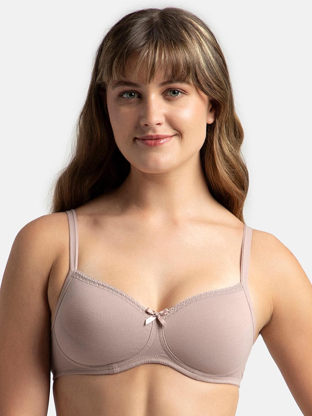 Jockey Wirefree Padded Plus Size Cotton Medium Coverage Tshirt Bra with Lace Styling -1723
