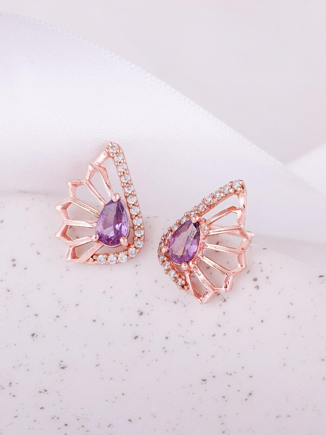 Buy GIVA Rose Gold & Purple Plated Sterling Silver Contemporary Studs Earrings - - Accessories for Women