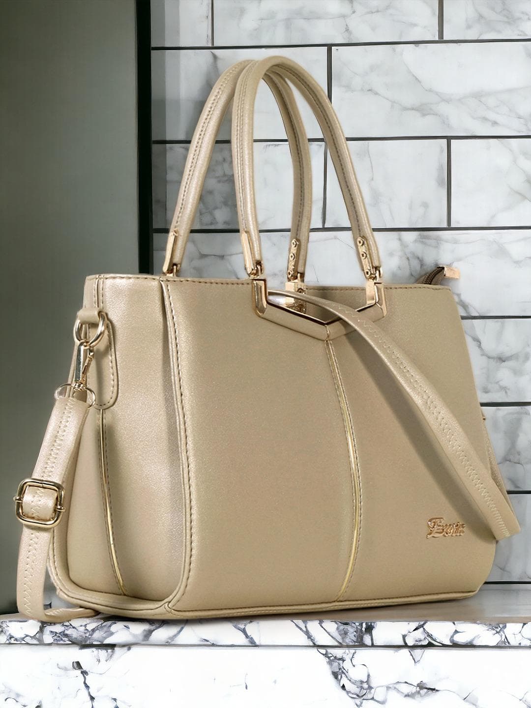 Buy Exotic Gold Toned PU Structured Shoulder Bag - - Accessories for Women