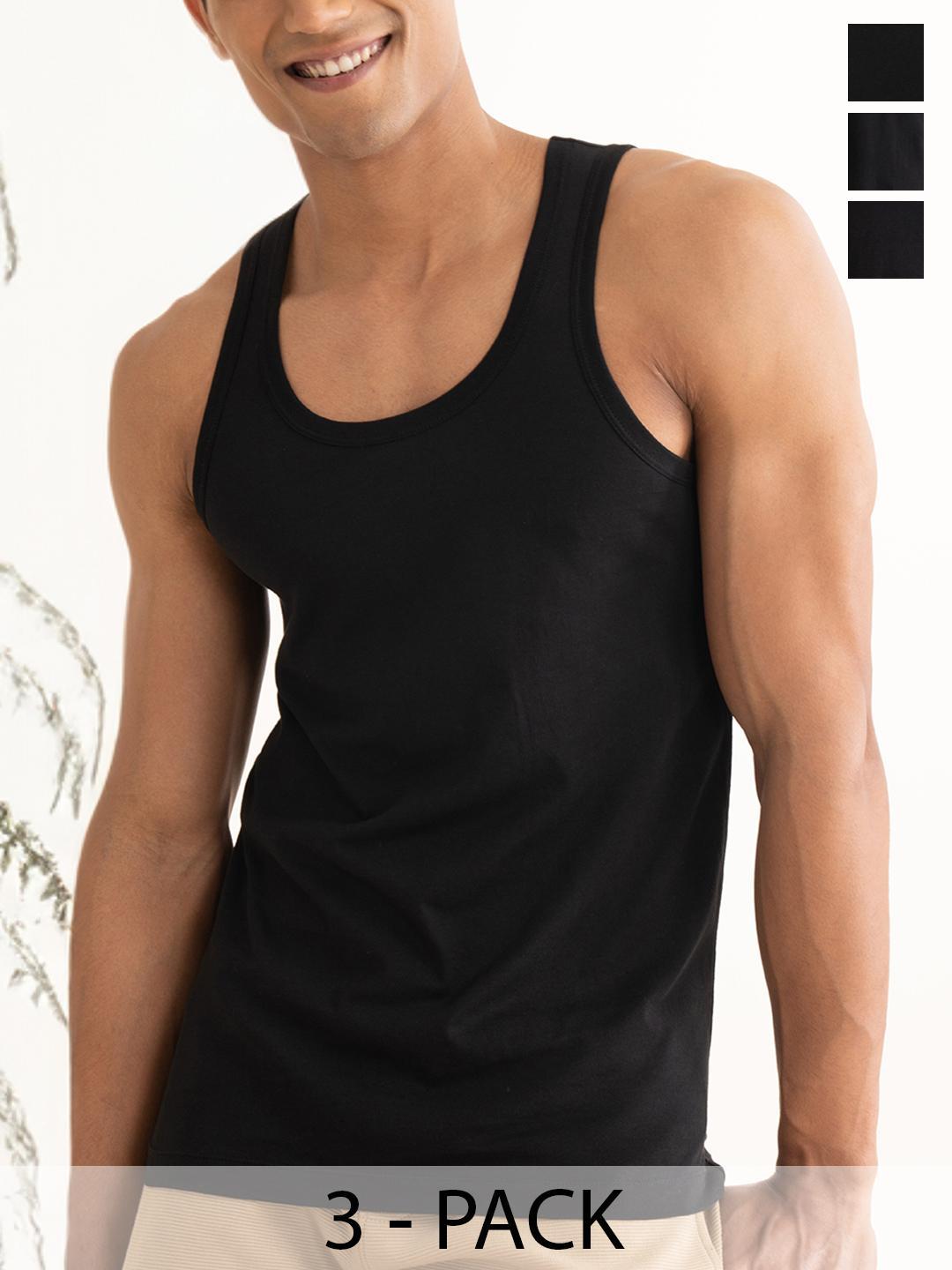 Buy DAMENSCH Men Pack Of 3 Anti Microbial Solid NEO Cotton Basic Innerwear Vests - - Apparel for Men