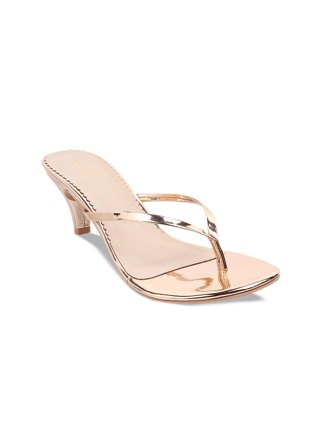 Mochi Womens Rose Gold T-Strap Kitten Heel