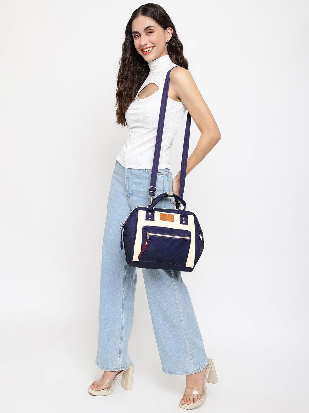 VISMIINTREND Blue & Ivory Colourblocked Diaper Tote Bag