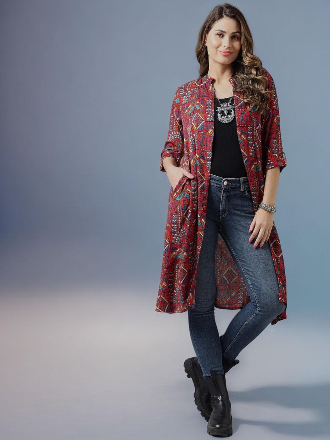 Azira Women Printed Ethnic Longline Shrug