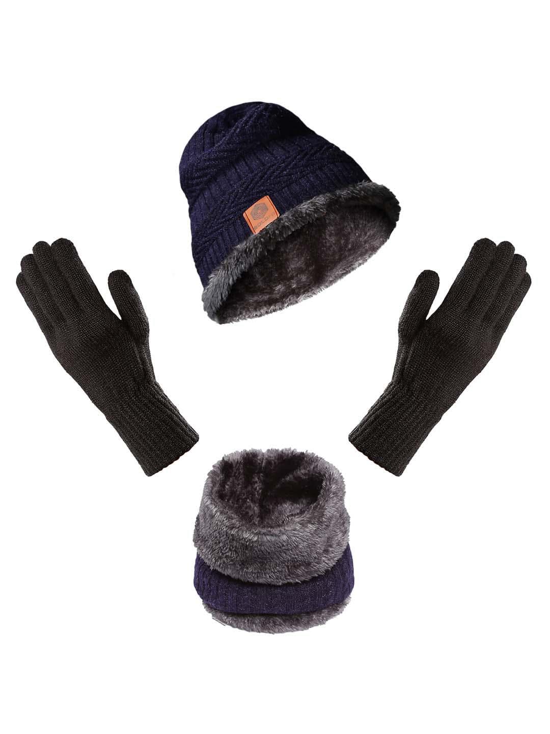 Buy BOLDFIT Unisex Black Set Of 3 Beanie With Gloves & Scarf Winter Cap - - Accessories for Unisex