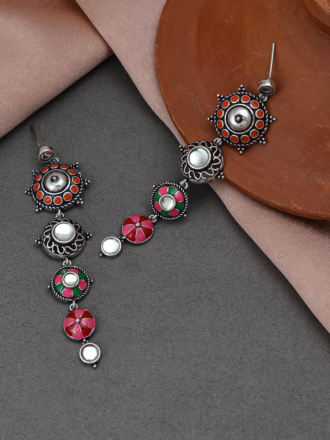 Buy Folklore Enamelled Circular Long Drop Earrings - - Accessories for Women