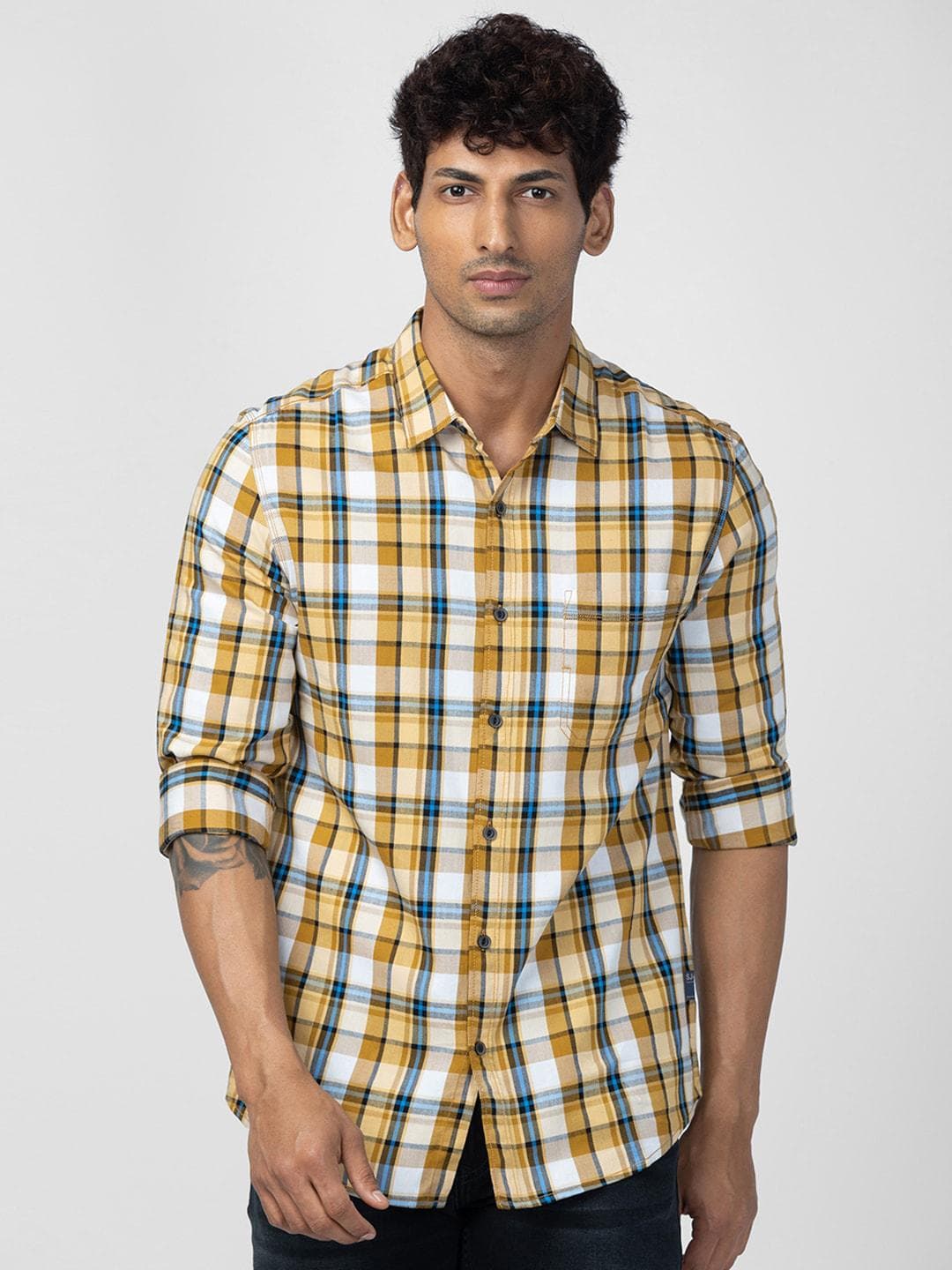 SPYKAR Men Slim Fit Tartan Checks Checked Casual Shirt