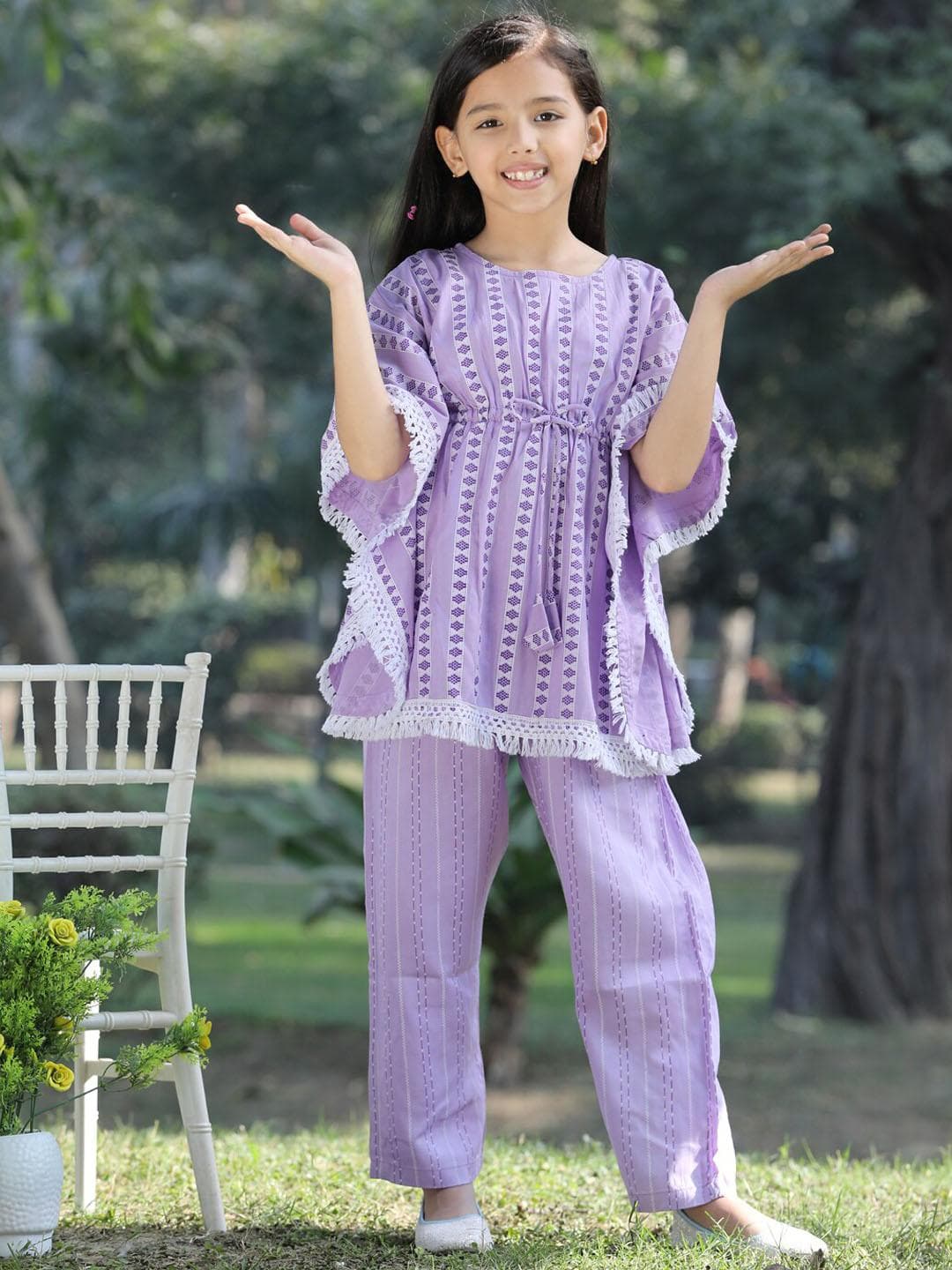 Cutiekins Girls Printed Round Neck Kaftan Kurta with Palazzos