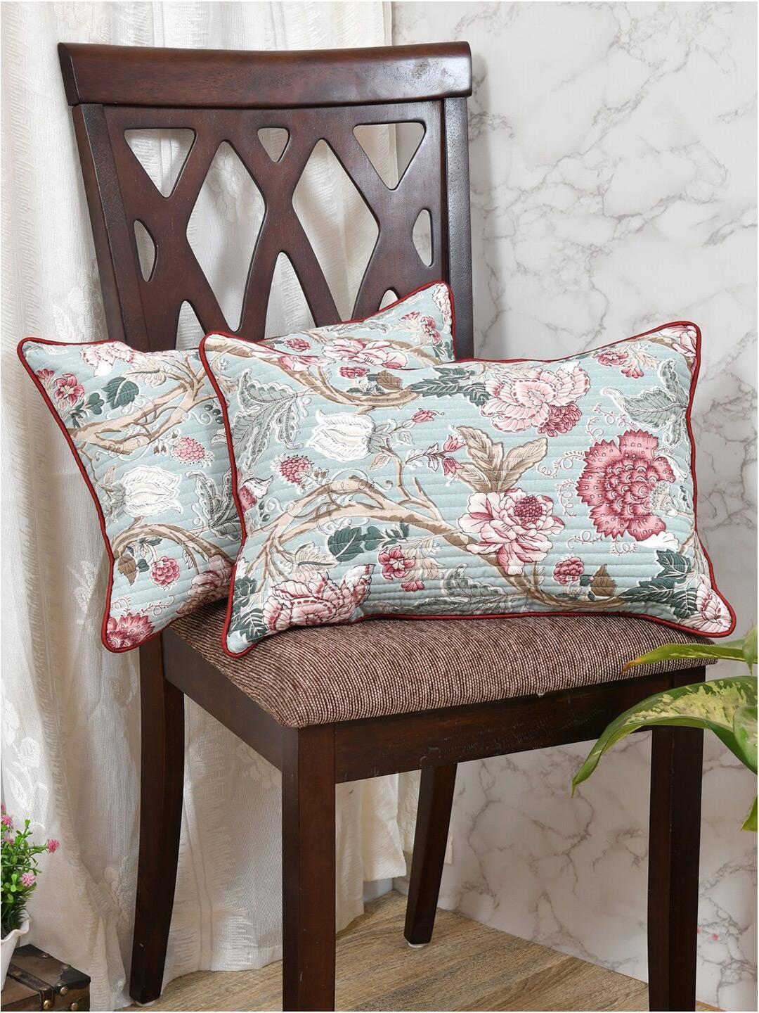 Buy Clasiko Pink Floral Cotton Breathable 2 Piece Rectangle Cushion Covers 12 X 18 Inches - - Home for Unisex