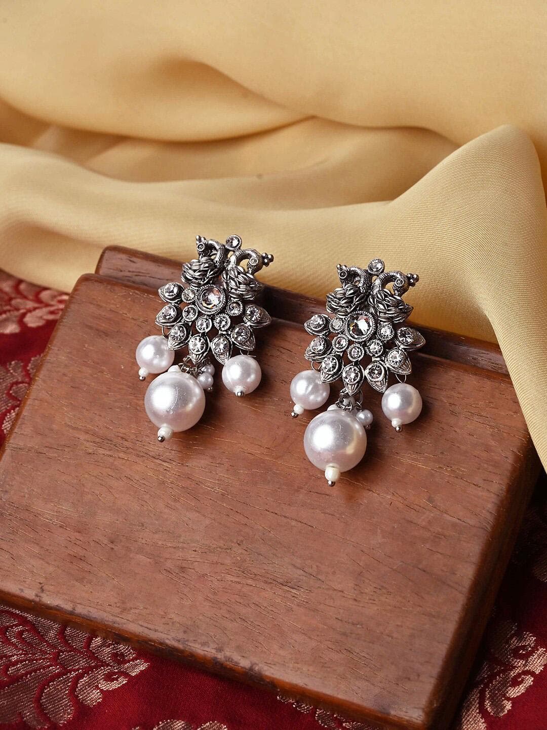 TEEJH Silver-Plated Contemporary Drop Earrings