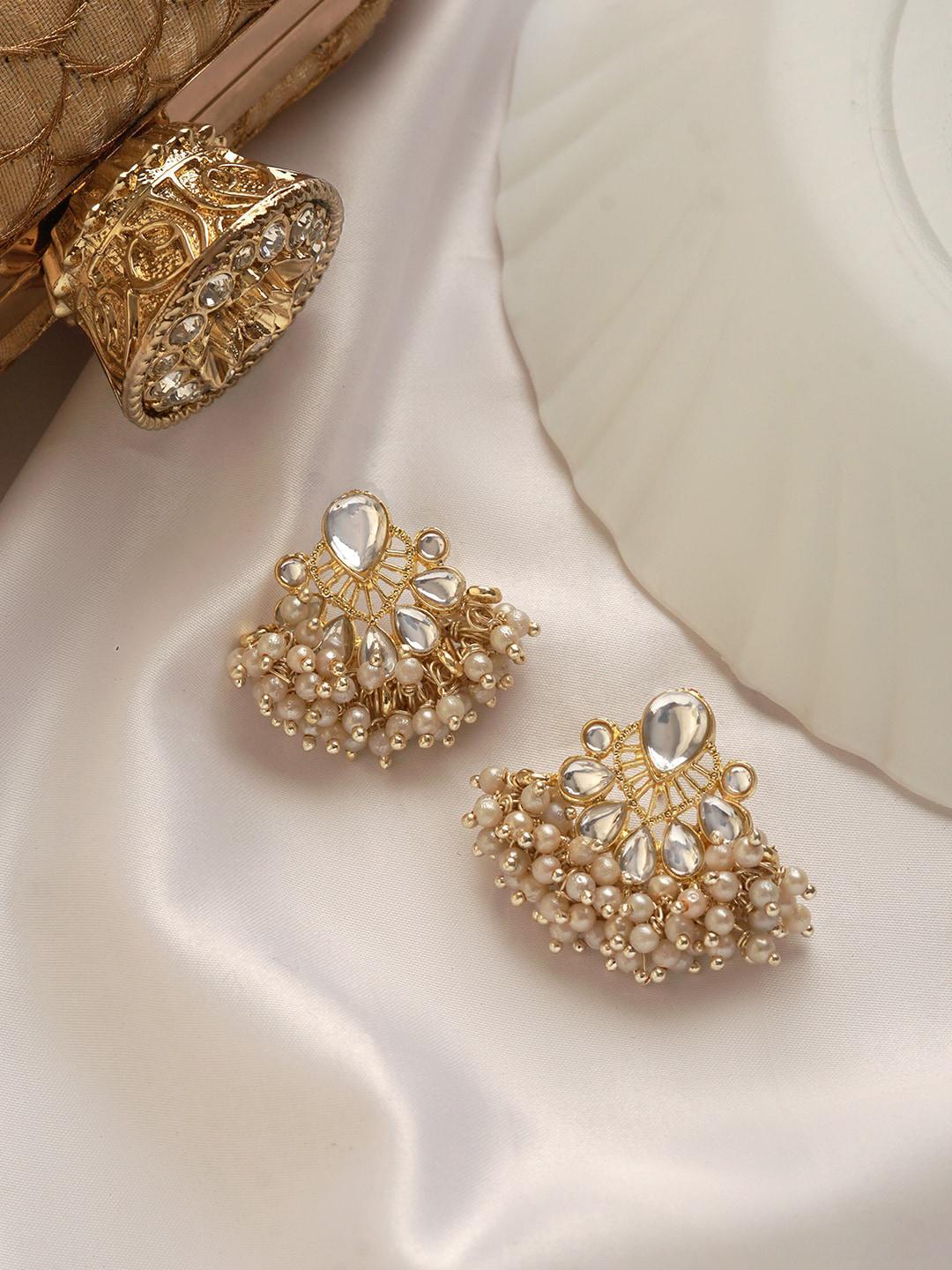 Buy TEEJH Contemporary Studs Gold Pearl Earrings - - Accessories for Women