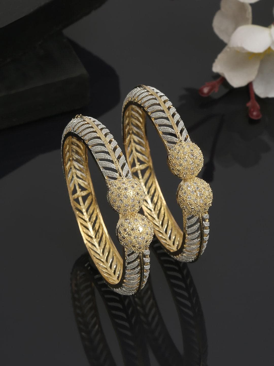Buy YouBella Set Of 2 Gold Plated Stone Studded Bangles - - Accessories for Women