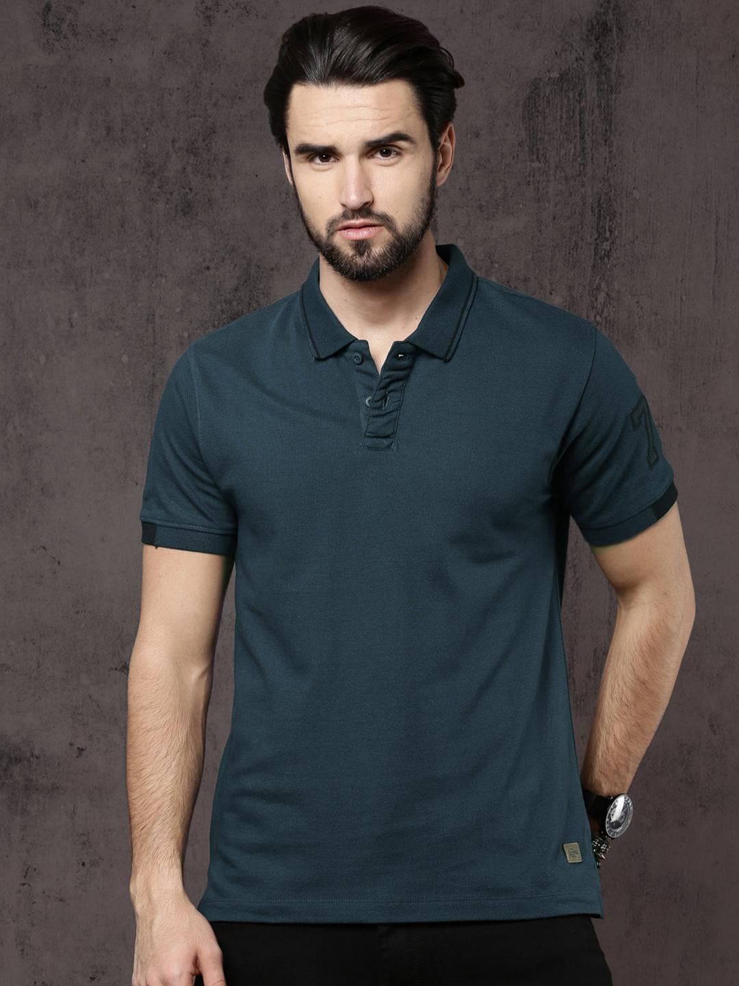 Roadster Time Travlr Men Navy Blue Solid Polo Collar Cotton T-shirt