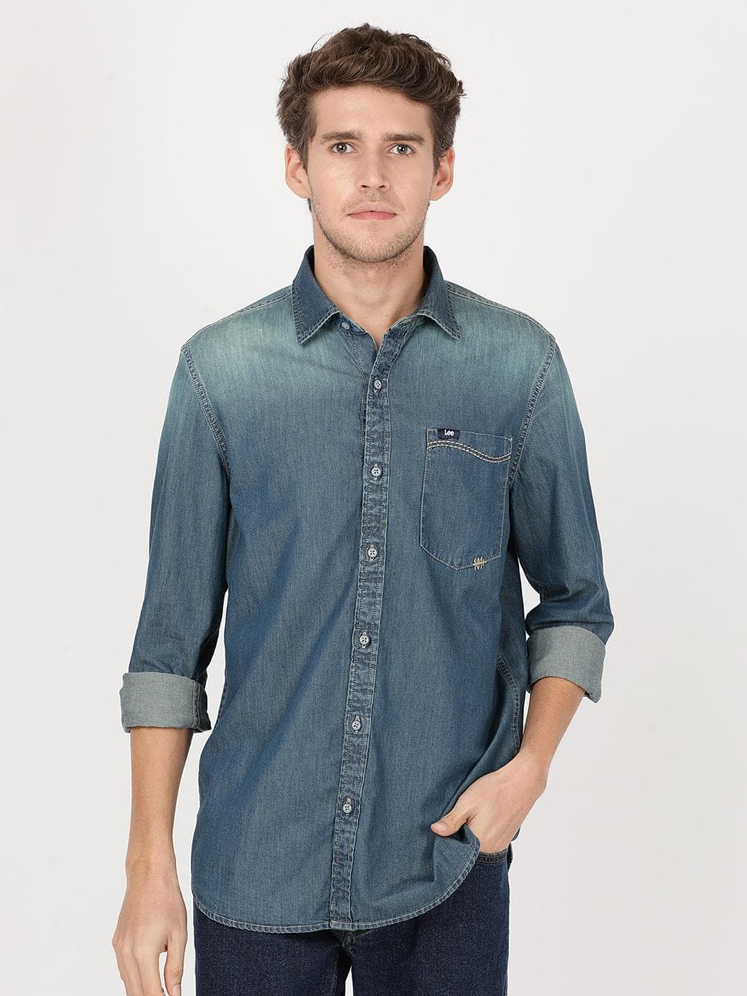 Lee Men Slim Fit Faded Casual Cotton Shirt