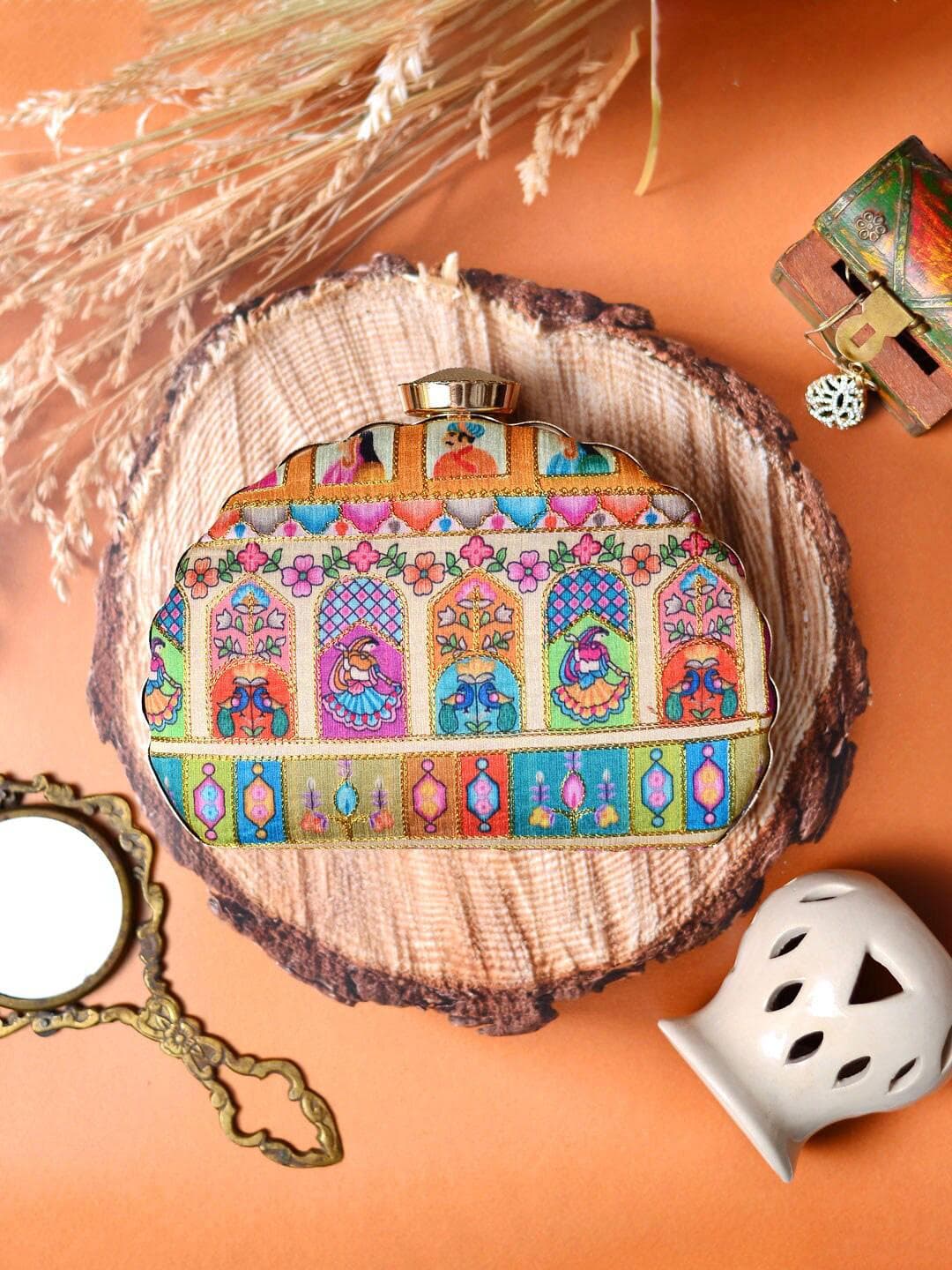 ARTKLIM Embroidered Half Moon Clutch