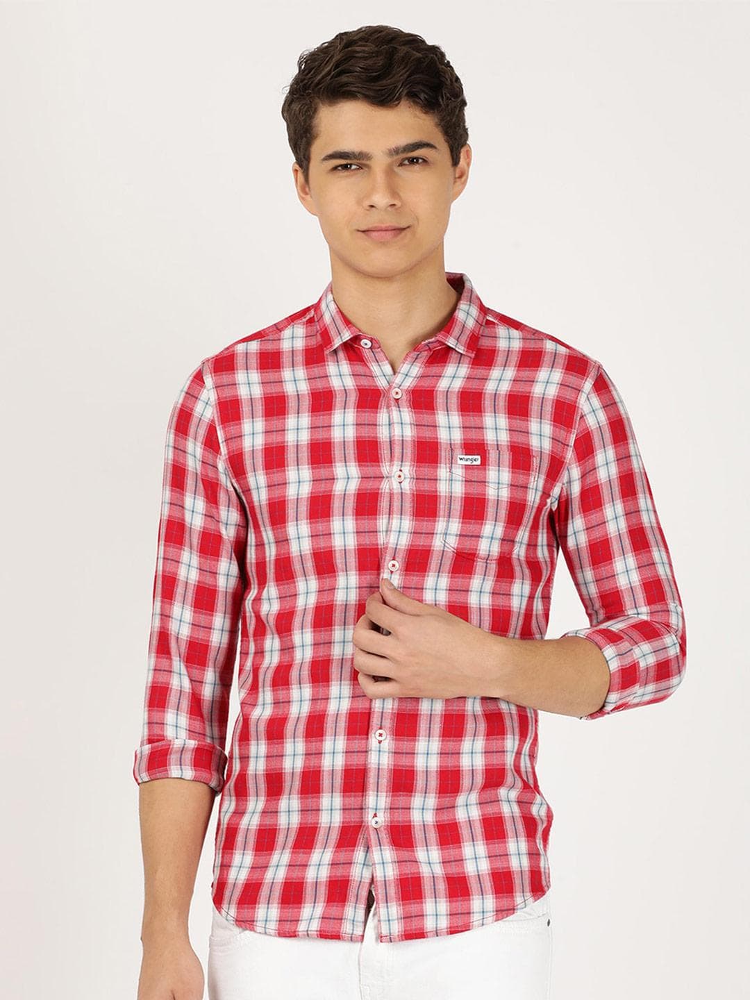 Wrangler Men Tartan Checks Slim Fit Cotton Casual Shirt