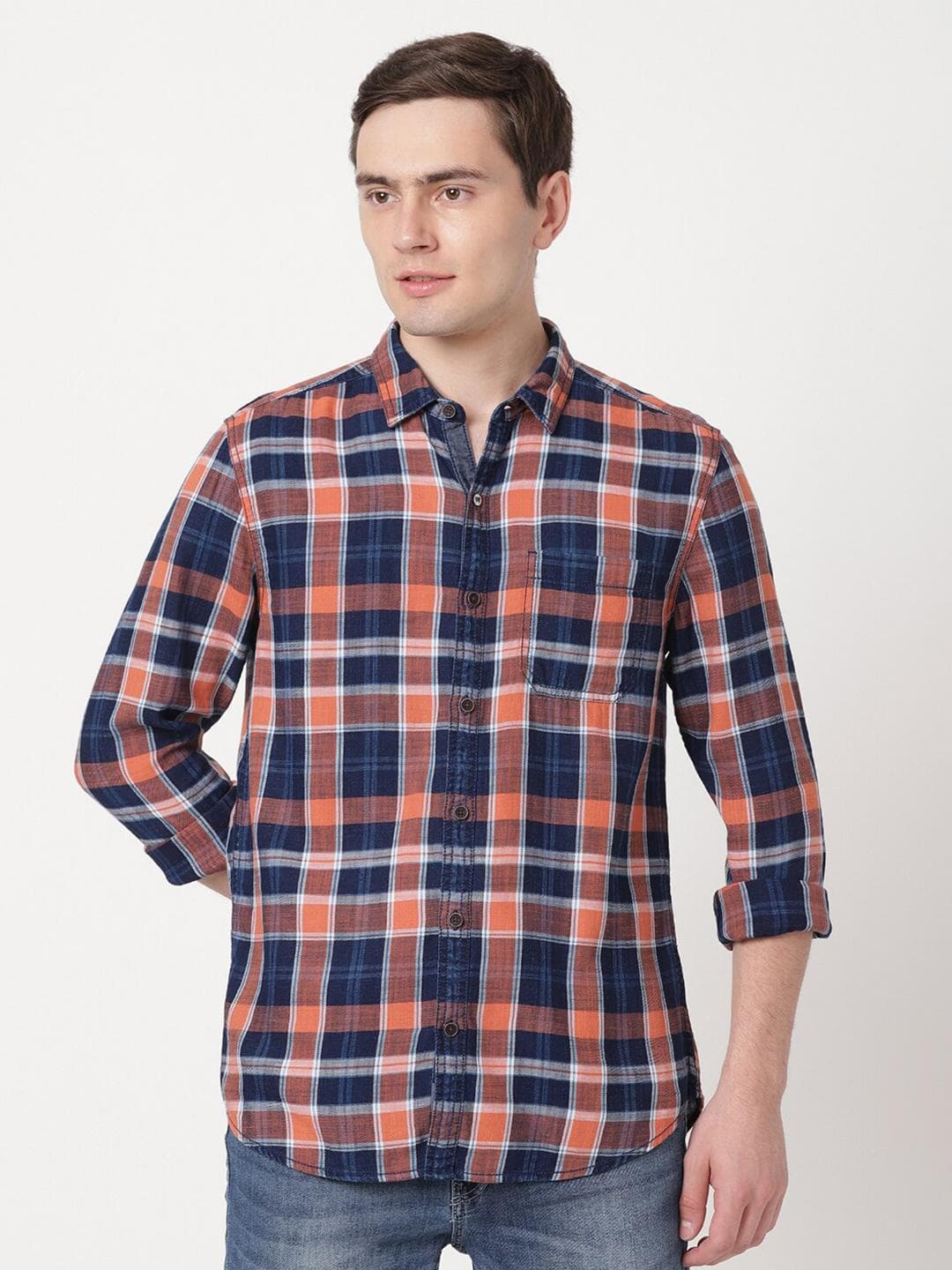 Wrangler Men Tartan Checks Cotton Casual Shirt