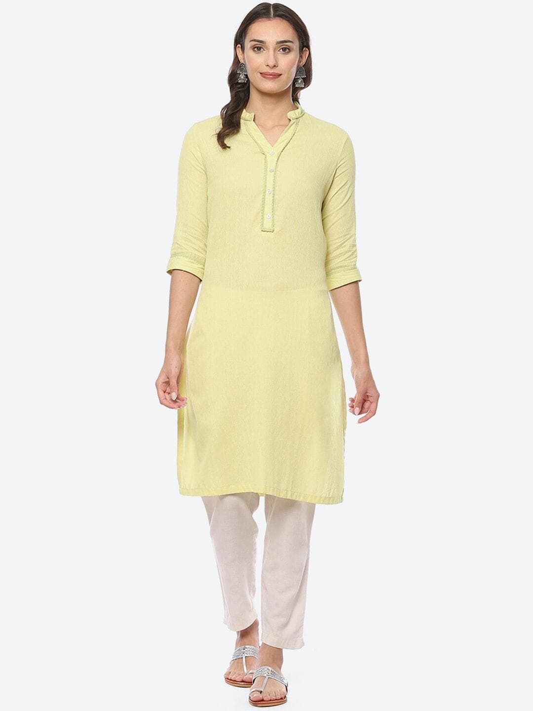 Biba Women Mandarin Collar Cotton Kurta