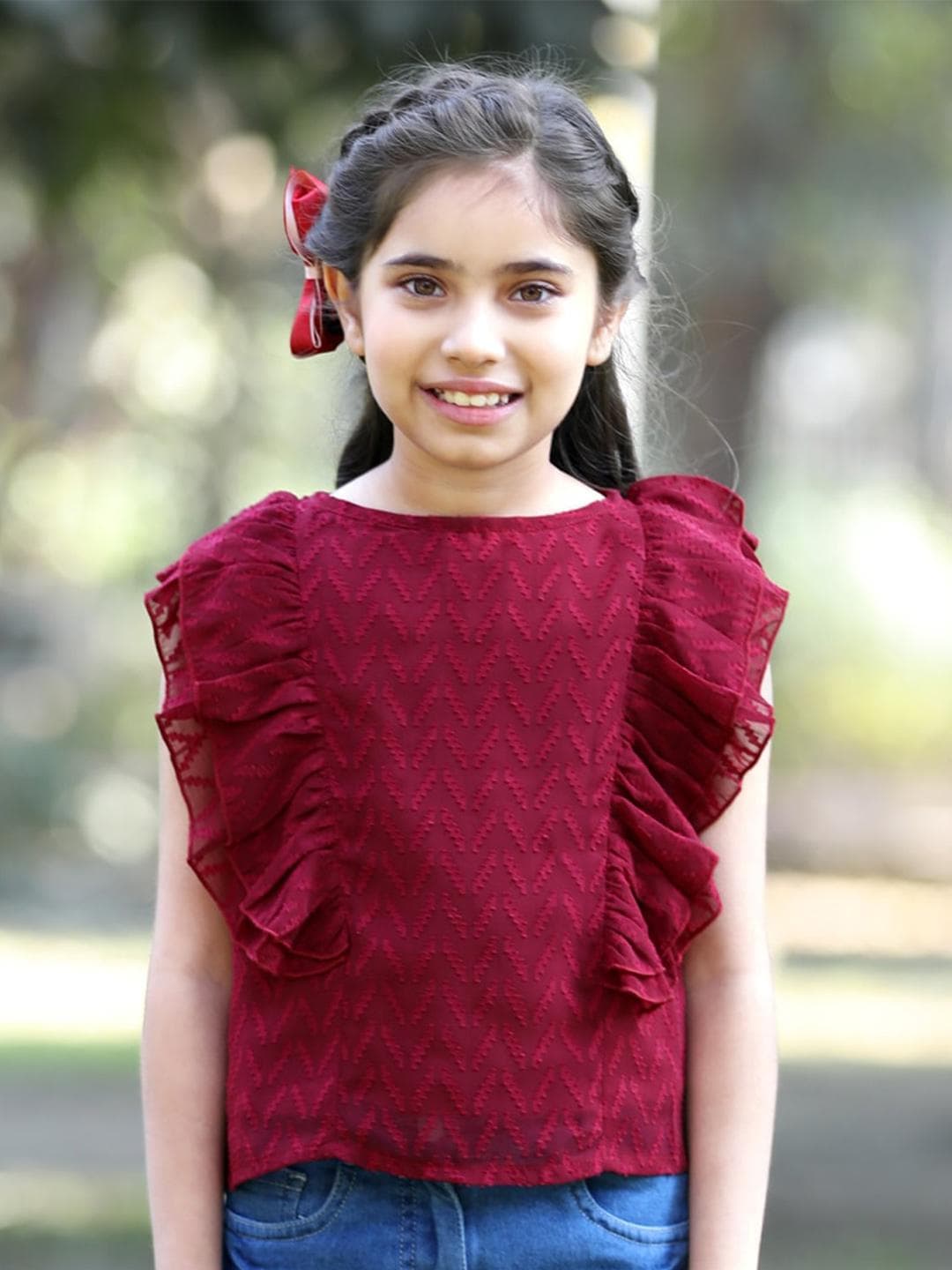 Cutiekins Girls Self Design Ruffles Top