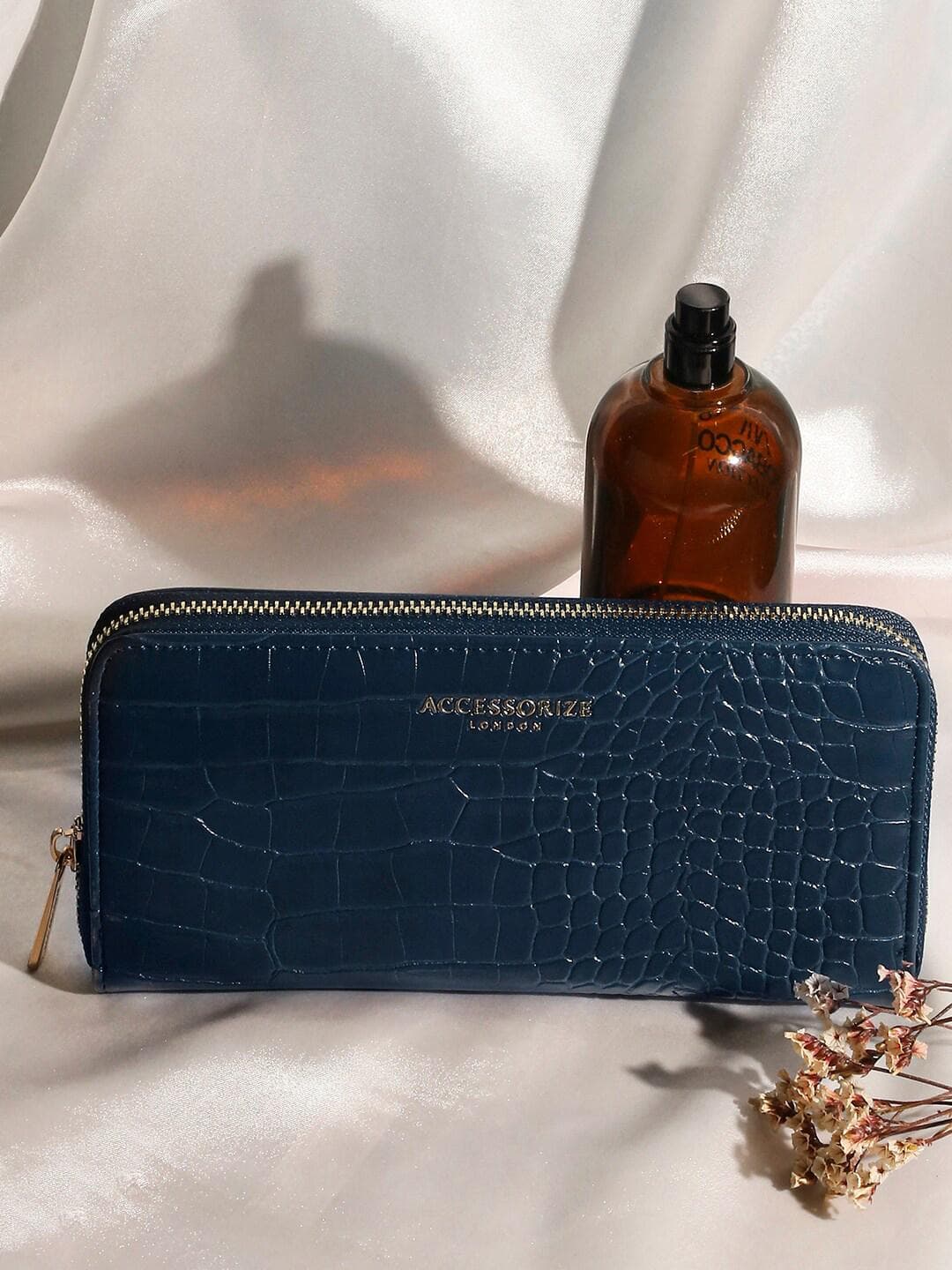Accessorize London Women Faux Leather Adela Croc Zip Around Large Wallet