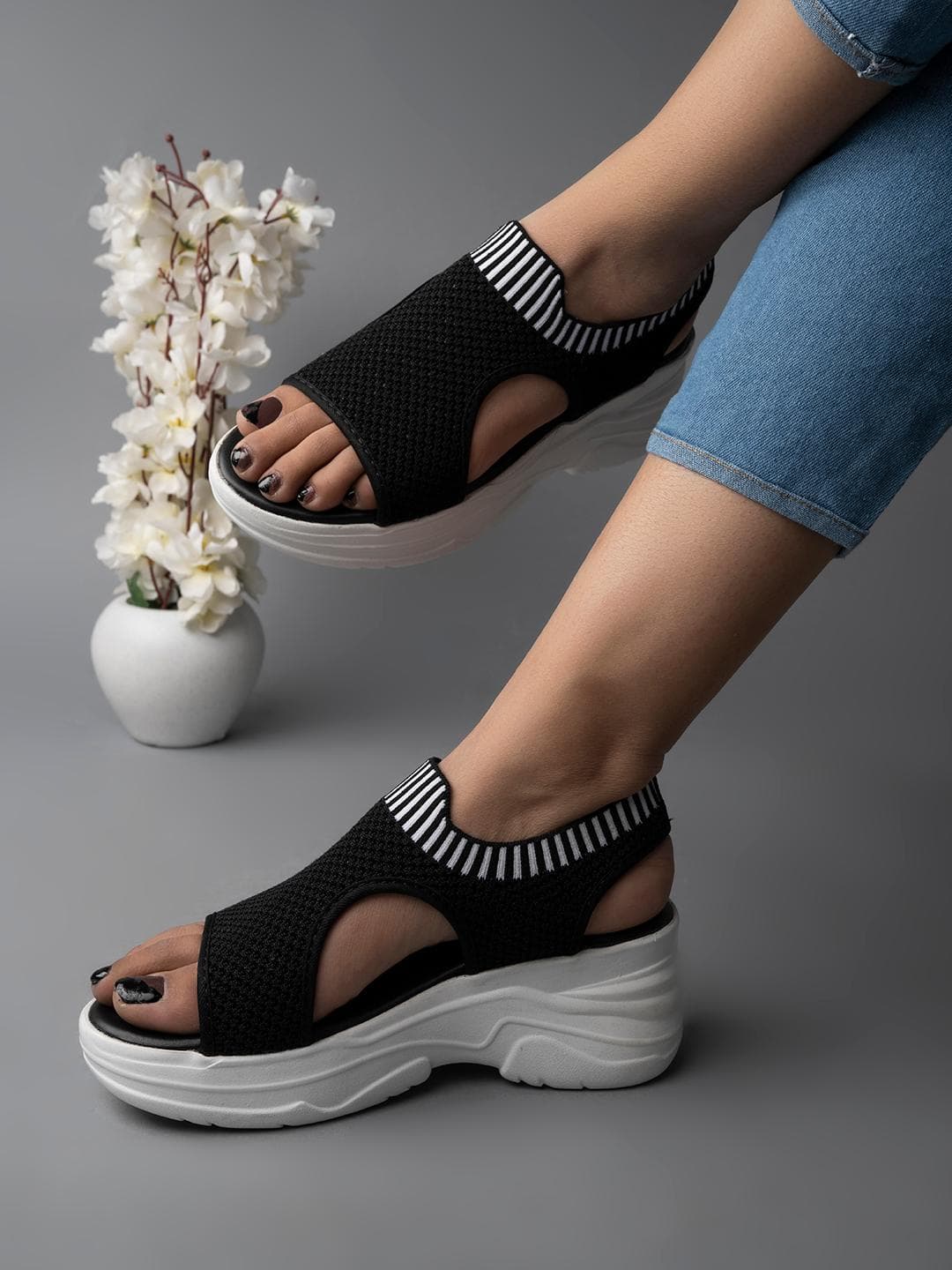 Shoetopia Woven Design Open Toe Wedge Heel Sandals