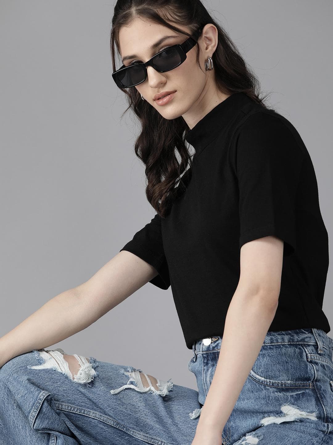 The Roadster Lifestyle Co. Solid High Neck T-shirt