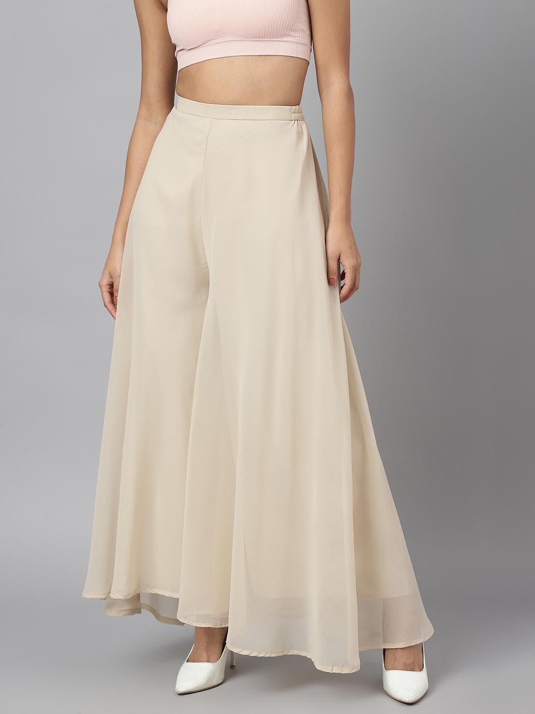 RATAN Women Georgette Flared Freesize Relaxed Fit Palazzo With Lining Pants