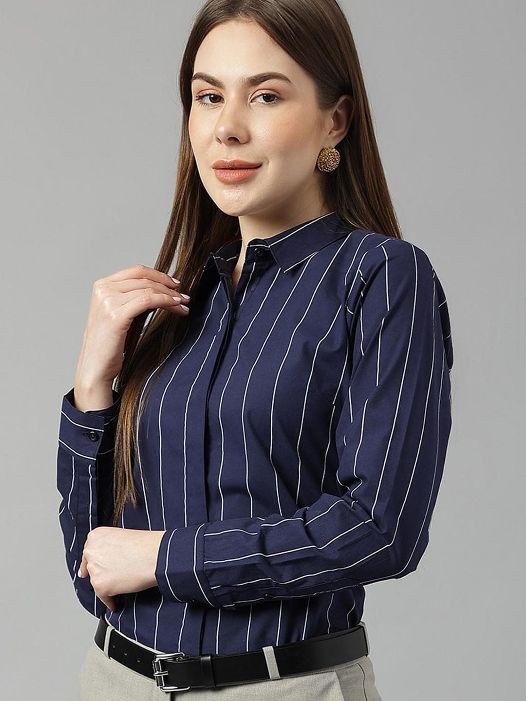 Hancock Sharp Slim Fit Vertical Striped Cotton Formal Shirt
