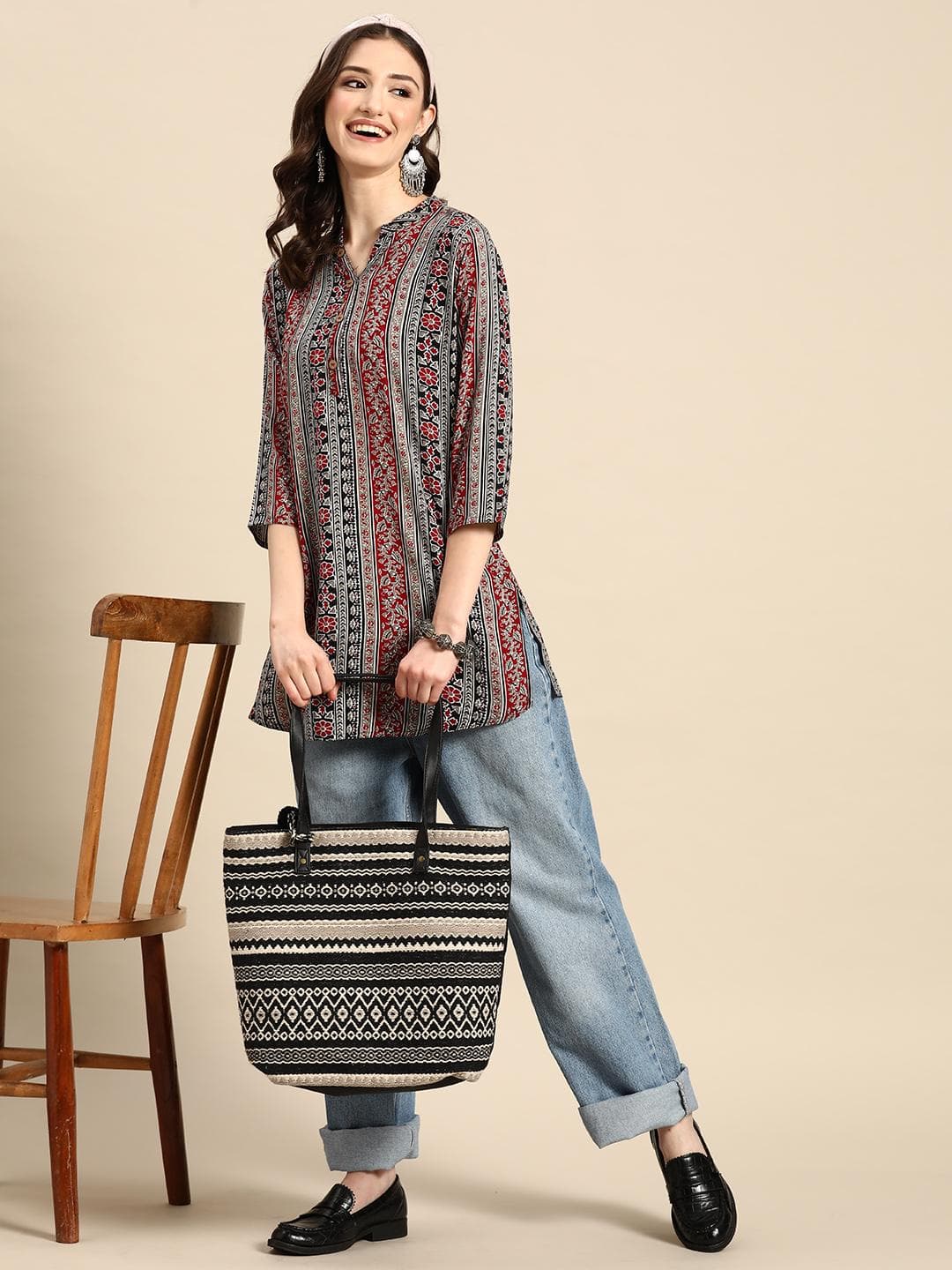 Sangria Floral Printed Short Kurti
