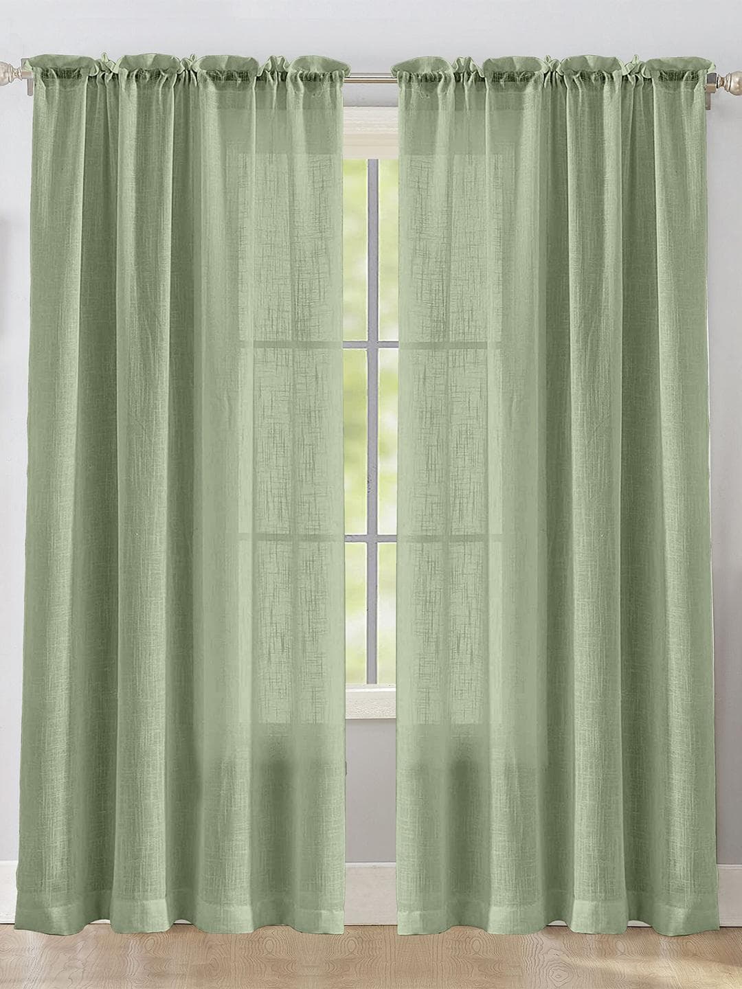 Buy HOMEMONDE Green 2 Pieces Sheer Rod Pocket Cotton Long Door Curtains - - Home for Unisex