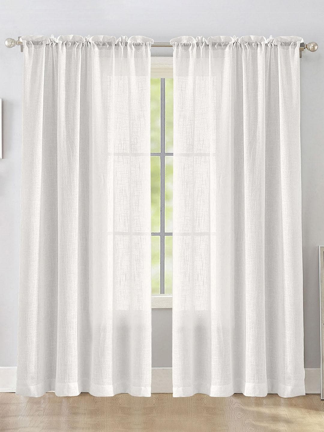 Buy HOMEMONDE White 2 Pieces Solid Sheer Rod Pocket Cotton Window Curtains - - Home for Unisex