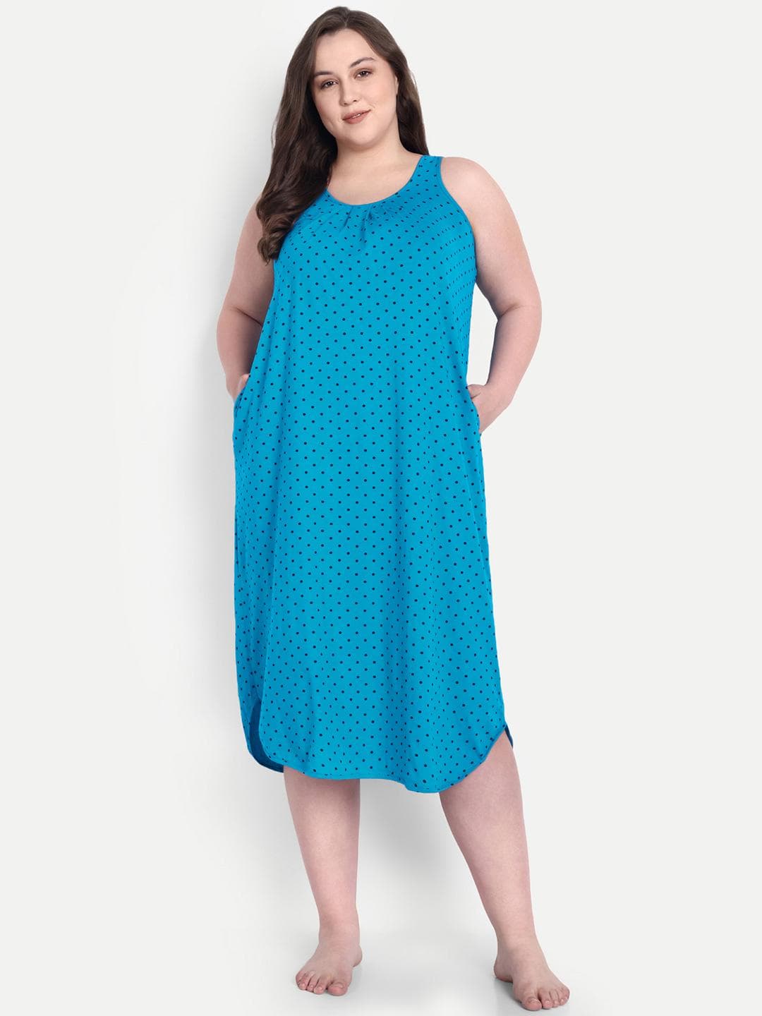 BLAZON Plus Size Polka Dots Printed Pure Cotton Nightdress