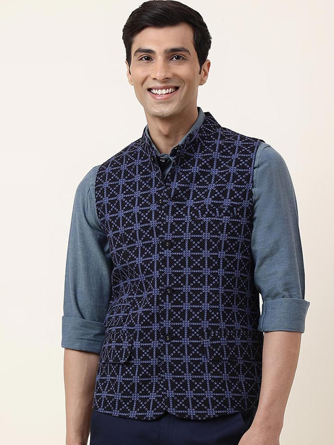 Fabindia FabBasic Printed Pure Cotton Nehru Jacket